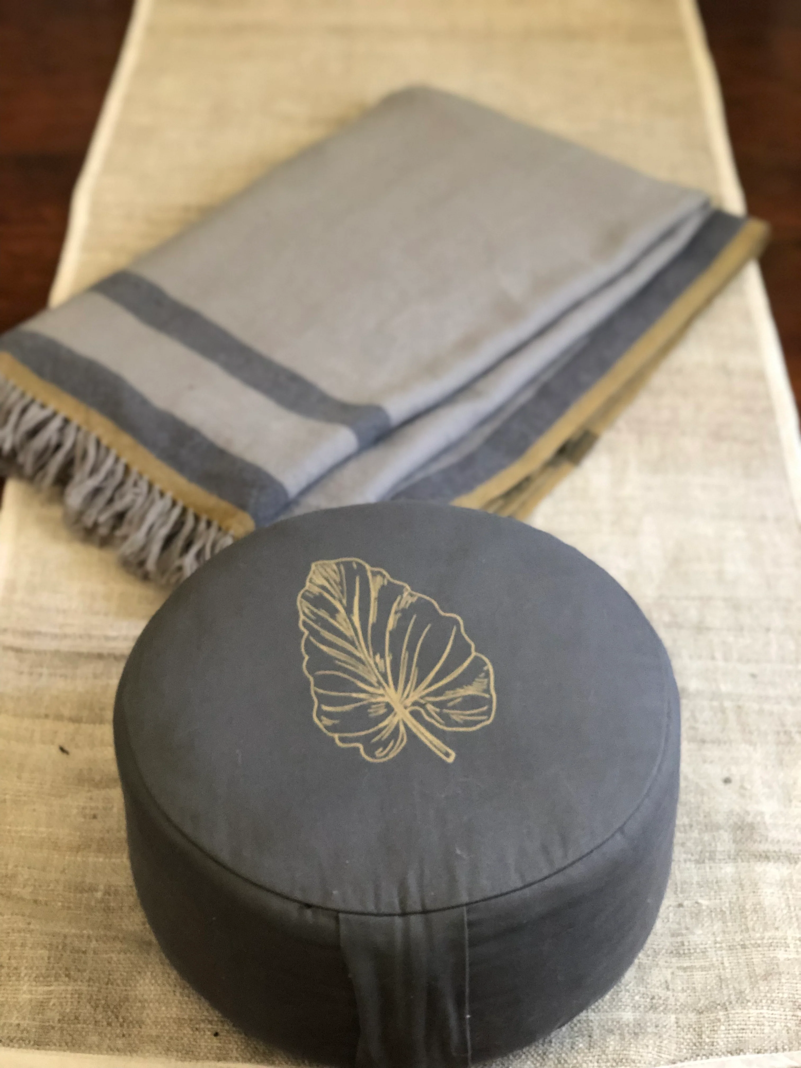 The Practitioner's Bundle: 100% Wool Meditation Shawl, Natural Hemp Yoga Mat and Meditation Cushion - Image 3