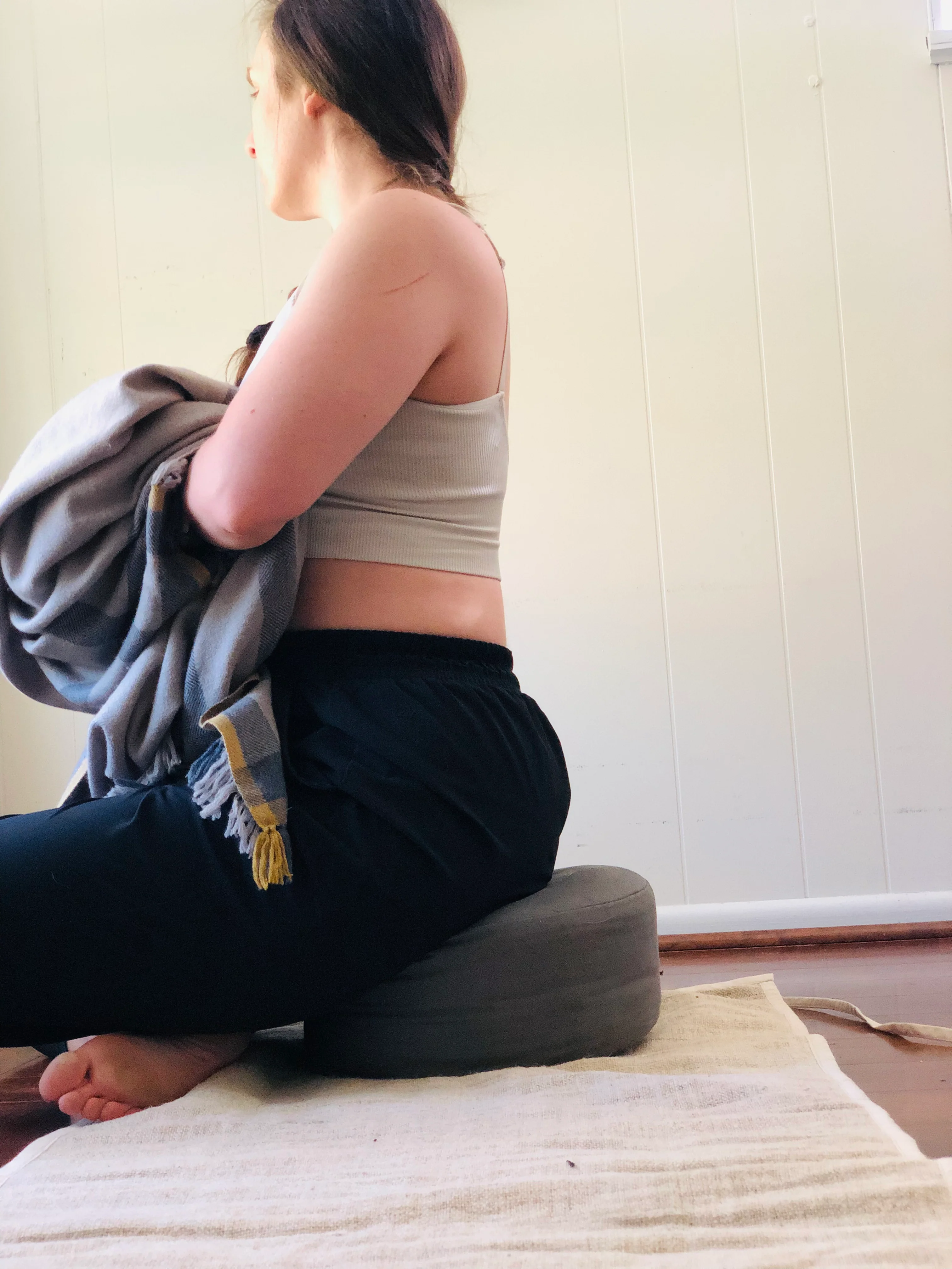 The Practitioner's Bundle: 100% Wool Meditation Shawl, Natural Hemp Yoga Mat and Meditation Cushion - Image 4