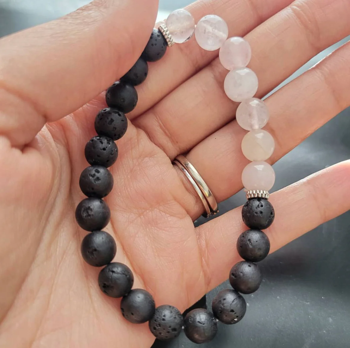 Lava Stone and Rose Quartz Mala Bracelet - Image 3